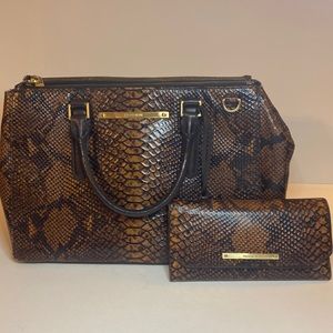 Brown snake print handbag and matching wallet